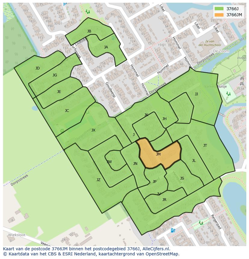Afbeelding van het postcodegebied 3766 JM op de kaart.