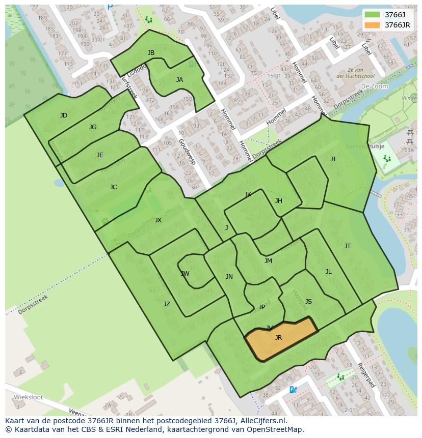 Afbeelding van het postcodegebied 3766 JR op de kaart.