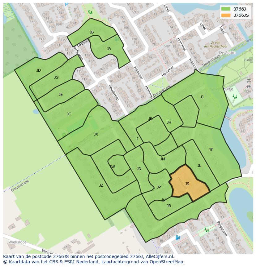 Afbeelding van het postcodegebied 3766 JS op de kaart.