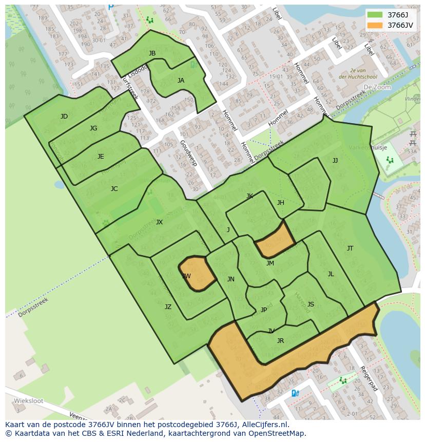 Afbeelding van het postcodegebied 3766 JV op de kaart.