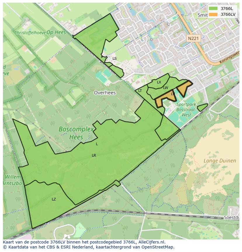 Afbeelding van het postcodegebied 3766 LV op de kaart.