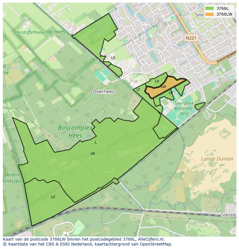Afbeelding van het postcodegebied 3766 LW op de kaart.