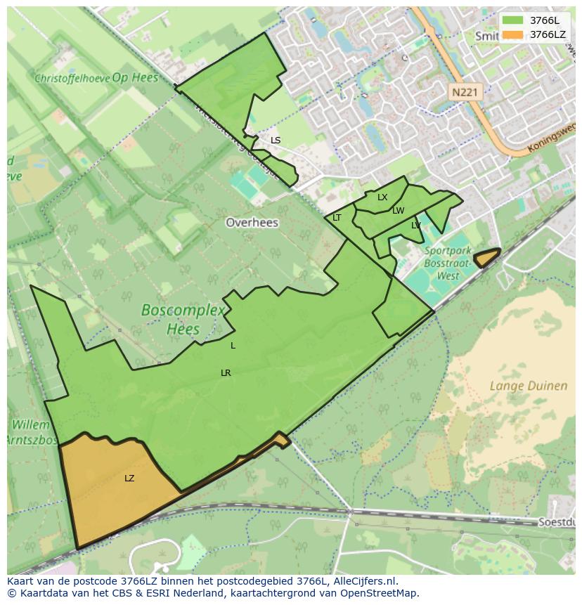 Afbeelding van het postcodegebied 3766 LZ op de kaart.