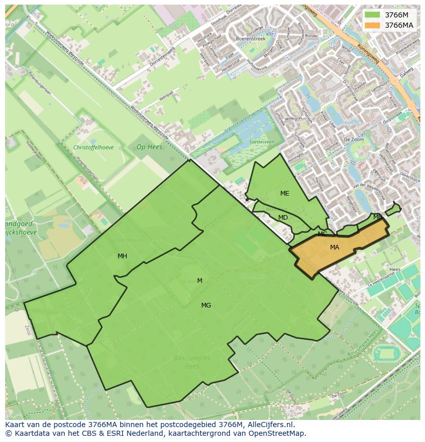 Afbeelding van het postcodegebied 3766 MA op de kaart.