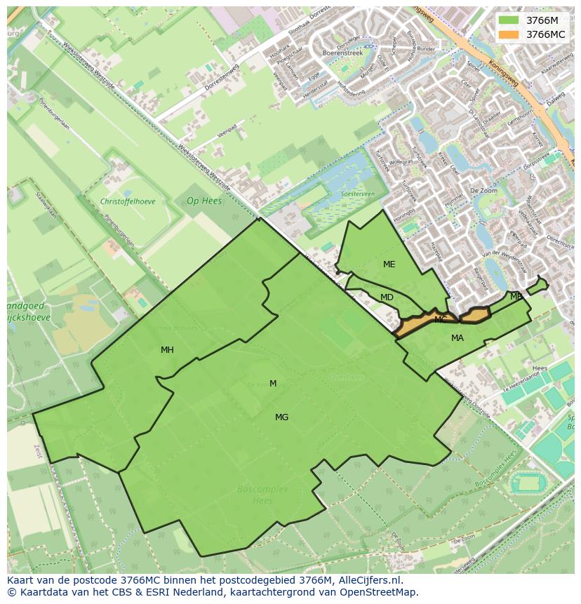 Afbeelding van het postcodegebied 3766 MC op de kaart.