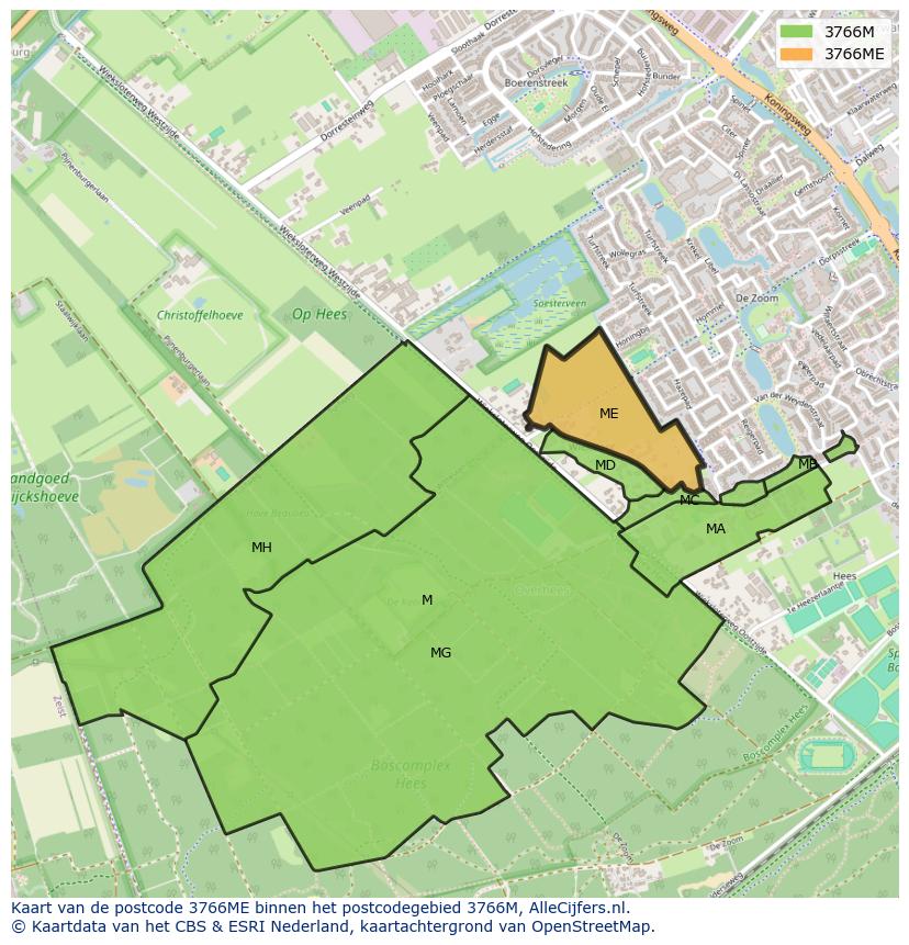 Afbeelding van het postcodegebied 3766 ME op de kaart.