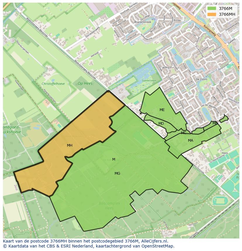 Afbeelding van het postcodegebied 3766 MH op de kaart.