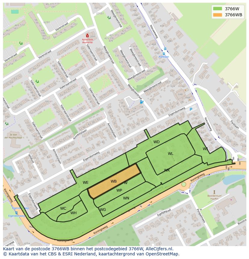 Afbeelding van het postcodegebied 3766 WB op de kaart.