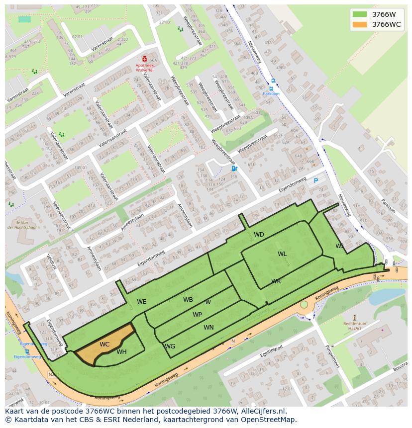 Afbeelding van het postcodegebied 3766 WC op de kaart.