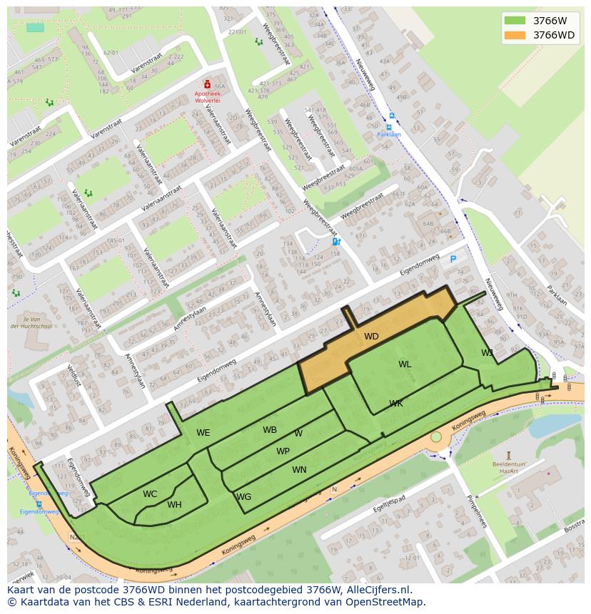 Afbeelding van het postcodegebied 3766 WD op de kaart.