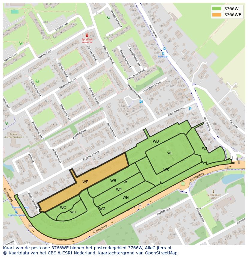 Afbeelding van het postcodegebied 3766 WE op de kaart.
