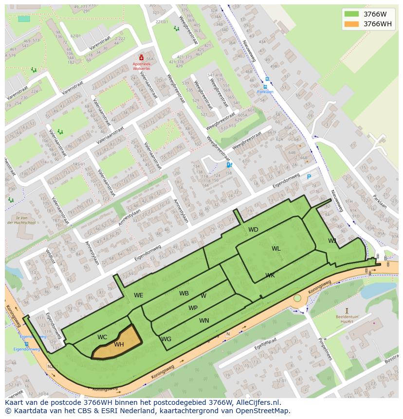 Afbeelding van het postcodegebied 3766 WH op de kaart.