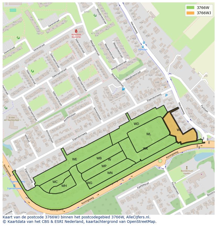 Afbeelding van het postcodegebied 3766 WJ op de kaart.