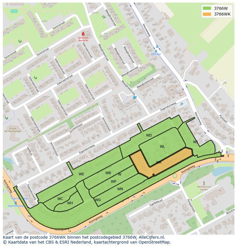 Afbeelding van het postcodegebied 3766 WK op de kaart.