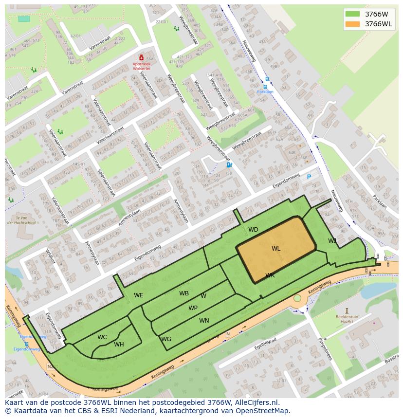 Afbeelding van het postcodegebied 3766 WL op de kaart.