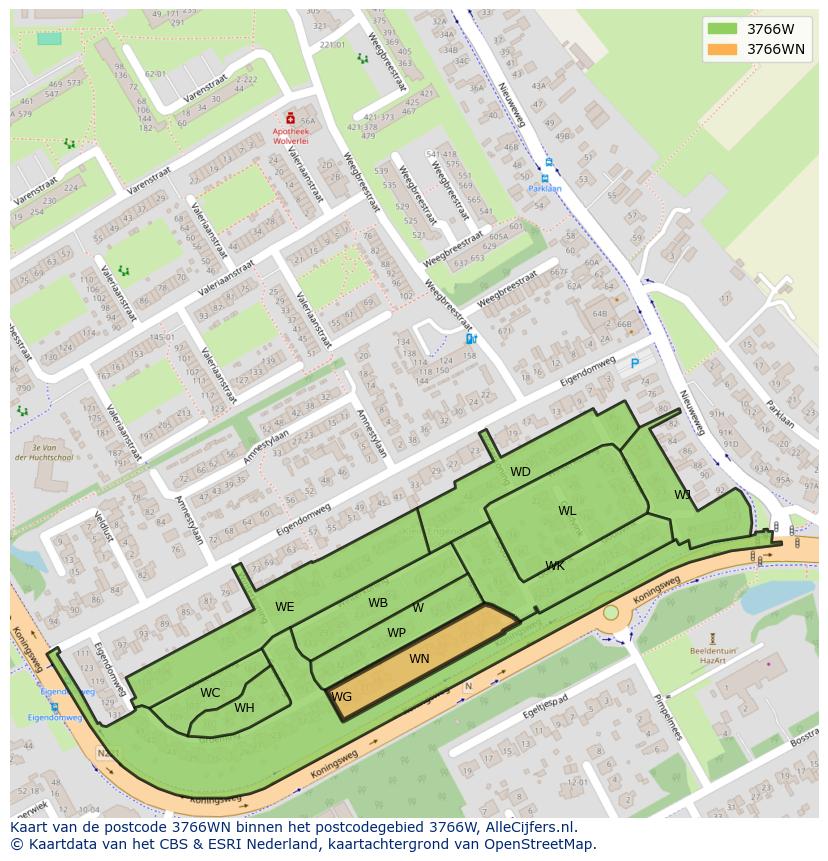 Afbeelding van het postcodegebied 3766 WN op de kaart.