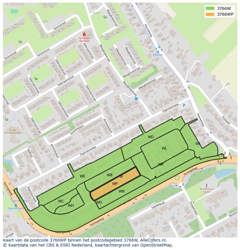 Afbeelding van het postcodegebied 3766 WP op de kaart.