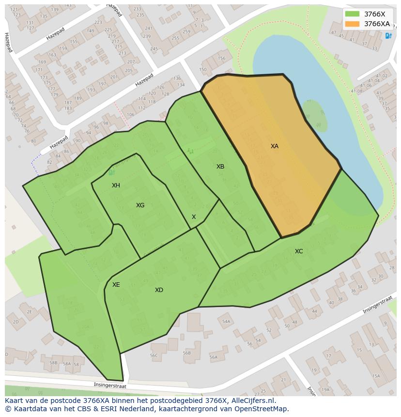 Afbeelding van het postcodegebied 3766 XA op de kaart.