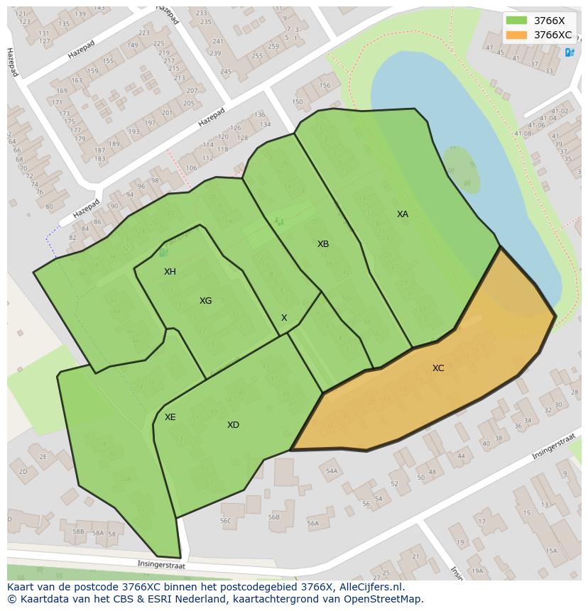 Afbeelding van het postcodegebied 3766 XC op de kaart.