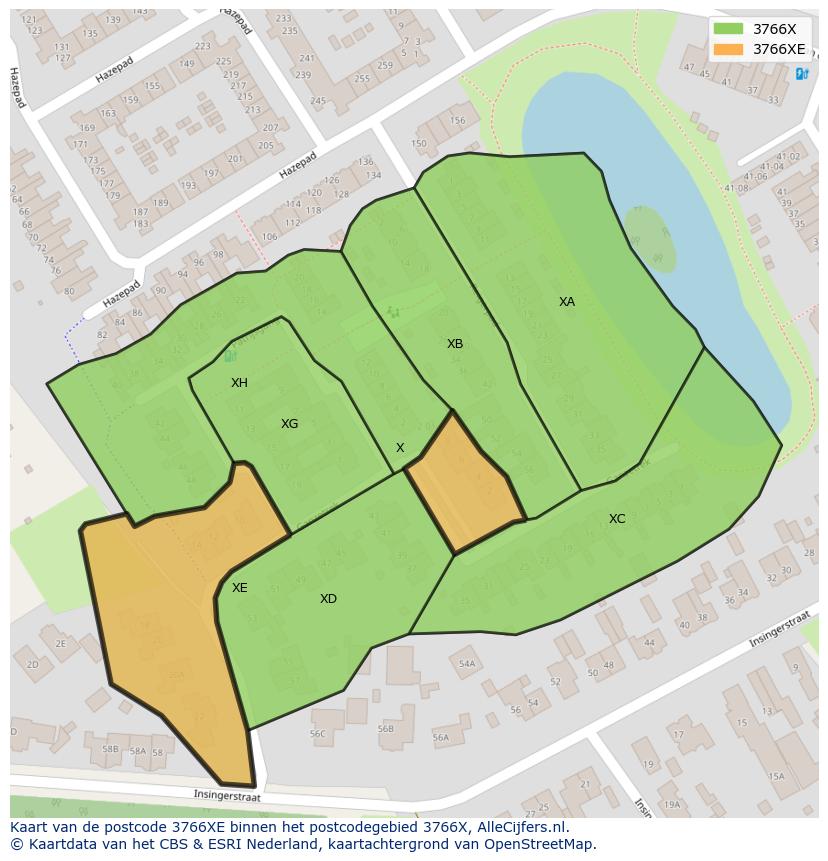 Afbeelding van het postcodegebied 3766 XE op de kaart.