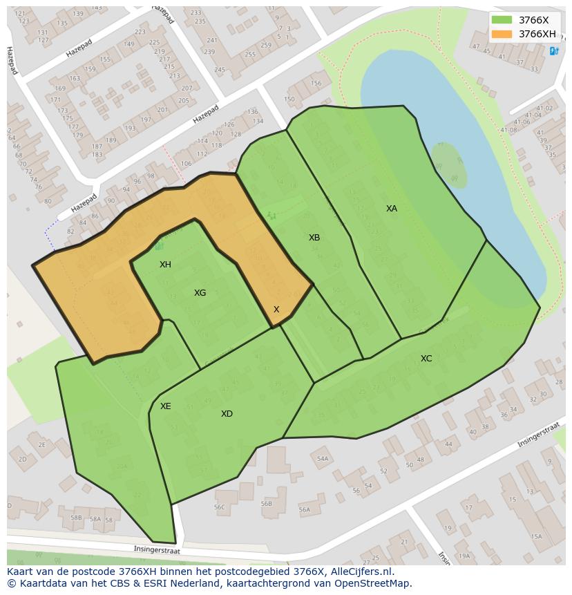Afbeelding van het postcodegebied 3766 XH op de kaart.