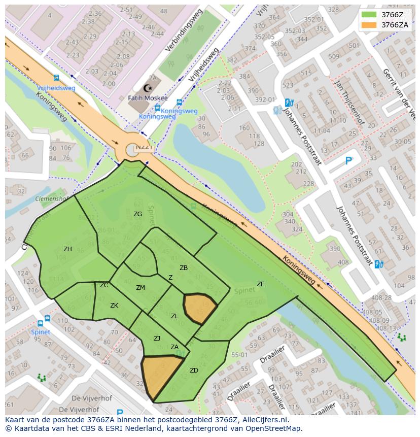 Afbeelding van het postcodegebied 3766 ZA op de kaart.