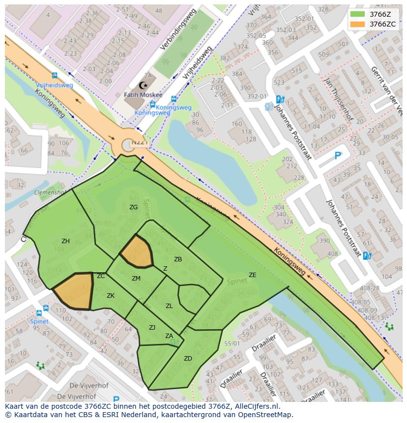 Afbeelding van het postcodegebied 3766 ZC op de kaart.