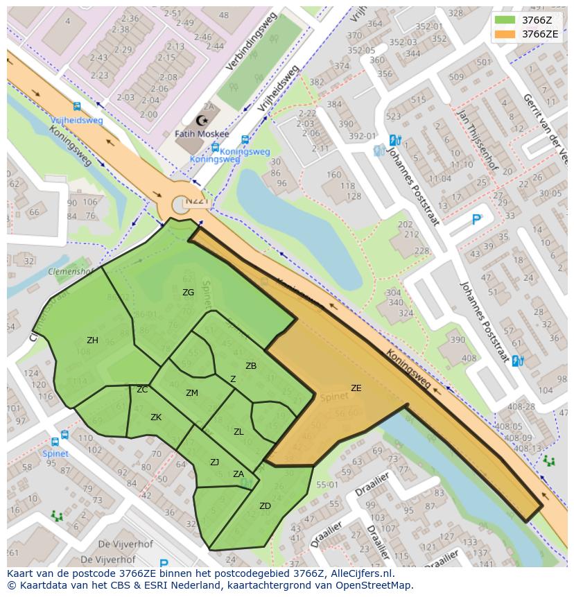 Afbeelding van het postcodegebied 3766 ZE op de kaart.