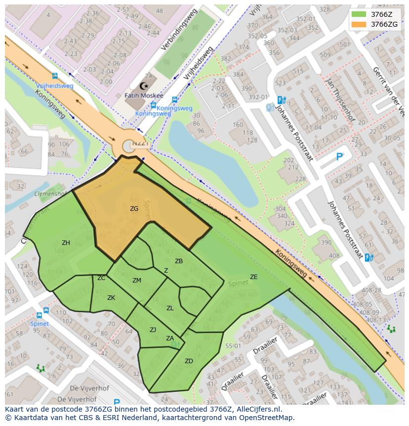 Afbeelding van het postcodegebied 3766 ZG op de kaart.