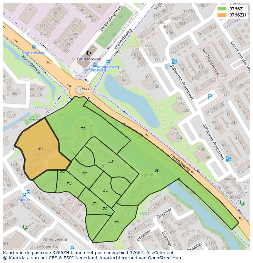 Afbeelding van het postcodegebied 3766 ZH op de kaart.