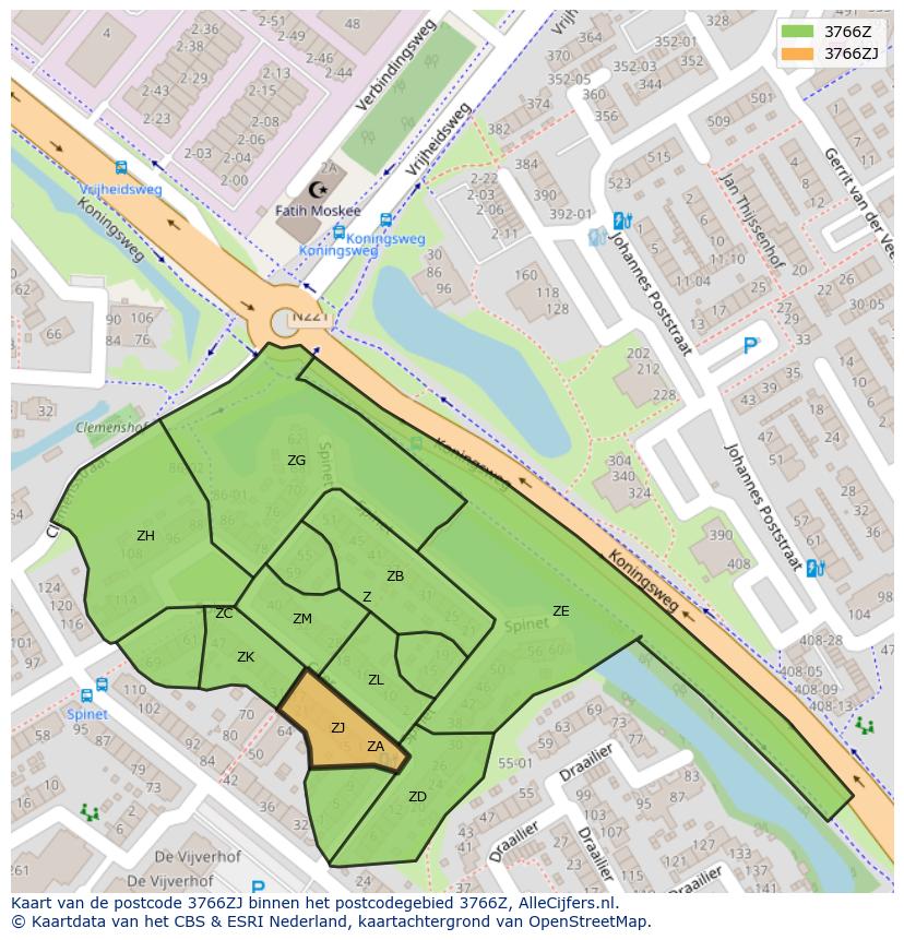 Afbeelding van het postcodegebied 3766 ZJ op de kaart.