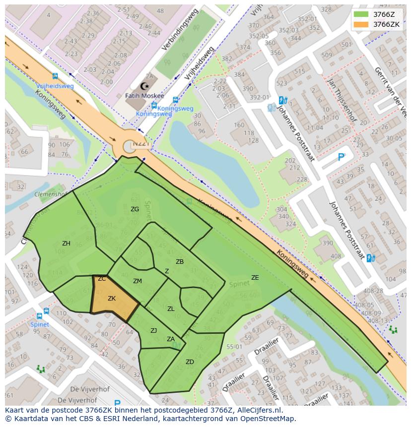 Afbeelding van het postcodegebied 3766 ZK op de kaart.