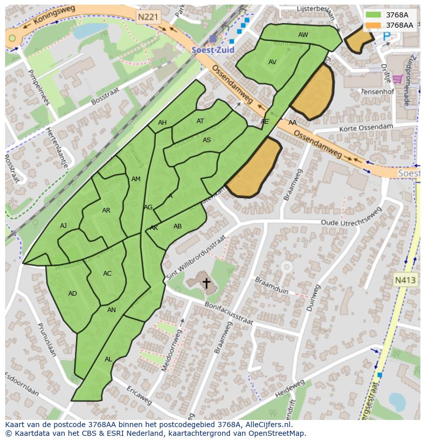 Afbeelding van het postcodegebied 3768 AA op de kaart.