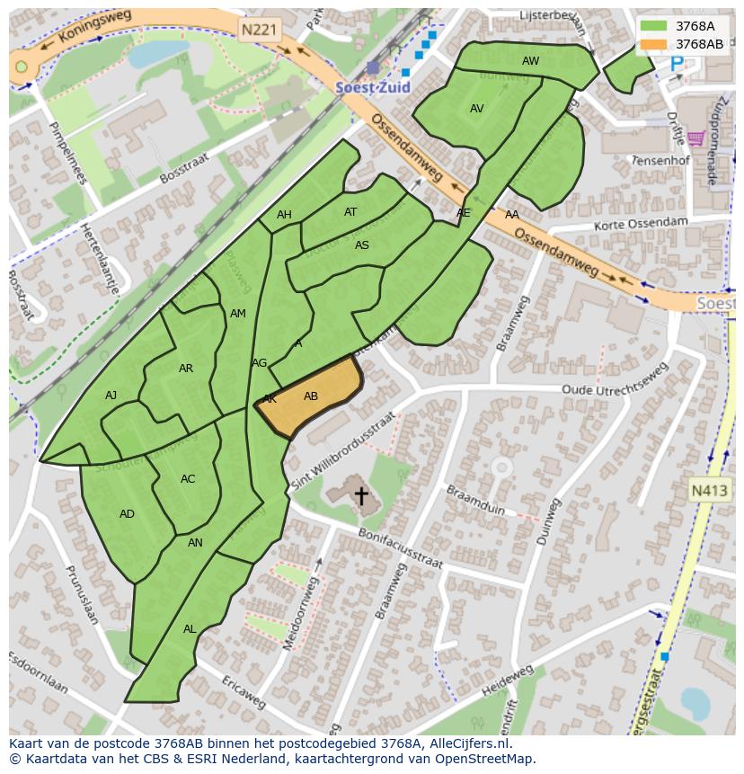 Afbeelding van het postcodegebied 3768 AB op de kaart.
