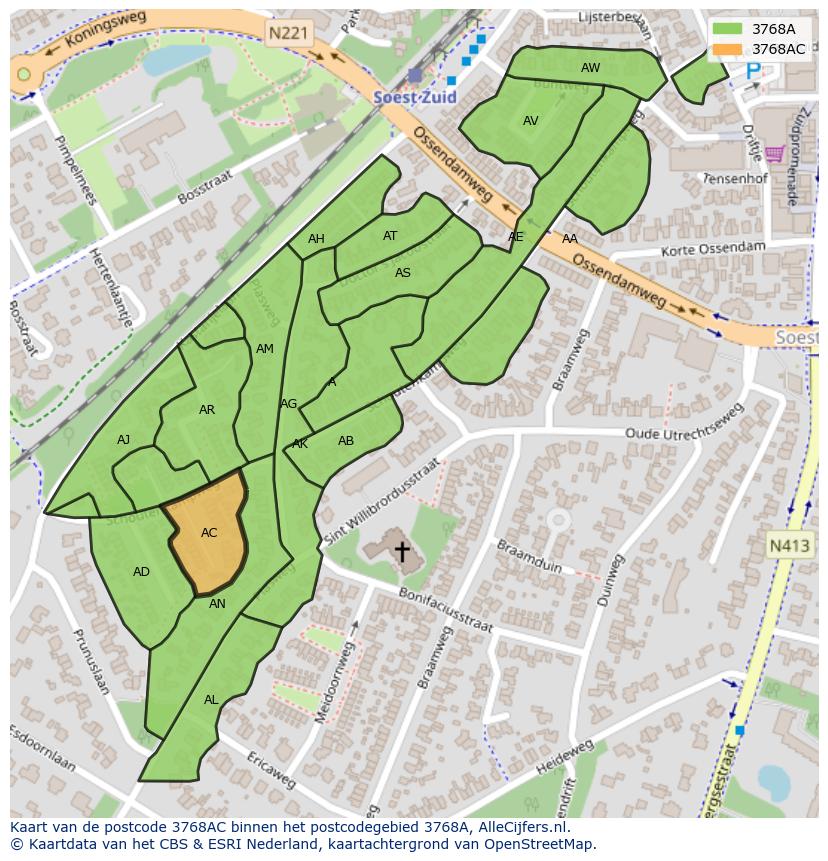 Afbeelding van het postcodegebied 3768 AC op de kaart.