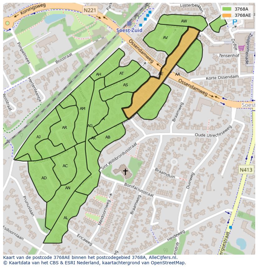 Afbeelding van het postcodegebied 3768 AE op de kaart.