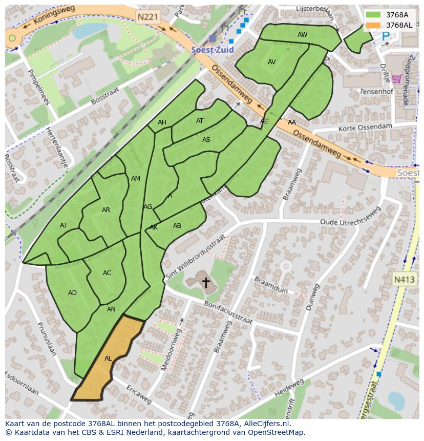 Afbeelding van het postcodegebied 3768 AL op de kaart.