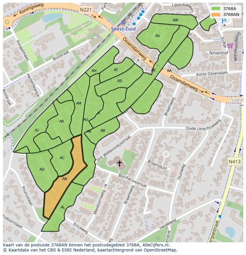 Afbeelding van het postcodegebied 3768 AN op de kaart.