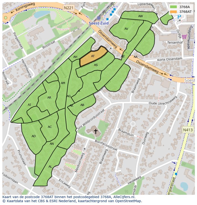 Afbeelding van het postcodegebied 3768 AT op de kaart.
