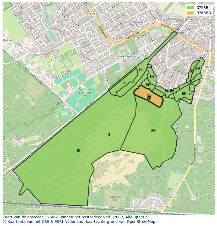 Afbeelding van het postcodegebied 3768 BD op de kaart.