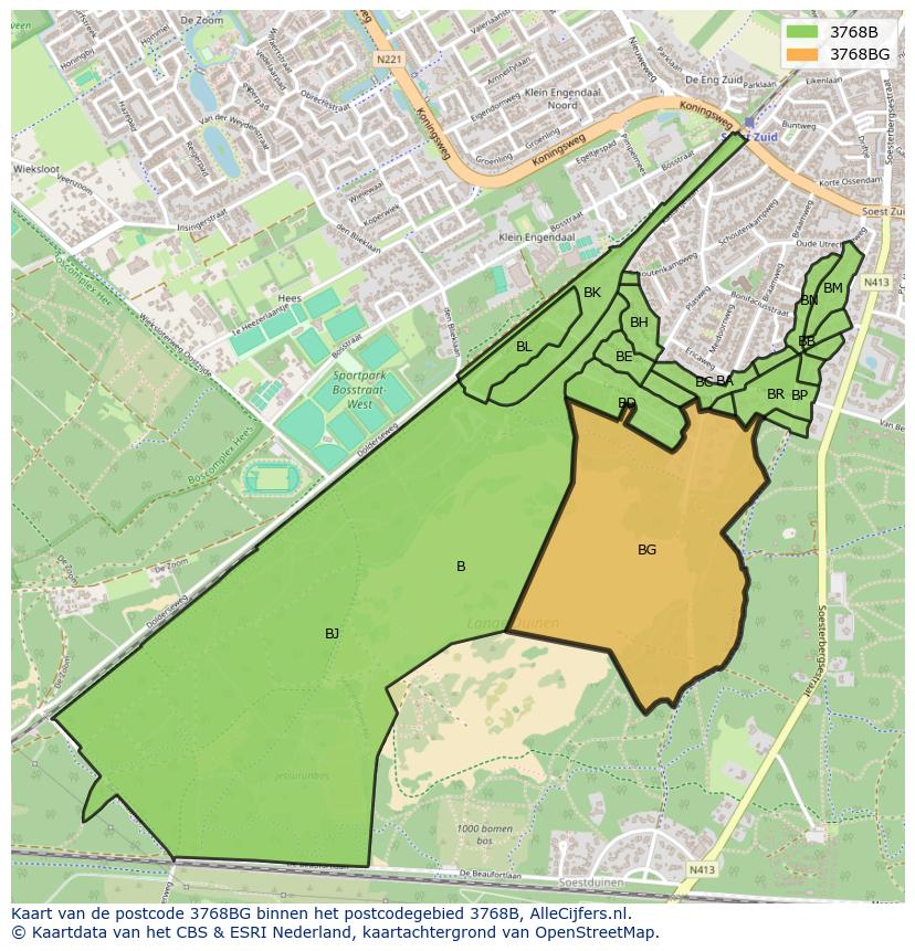 Afbeelding van het postcodegebied 3768 BG op de kaart.