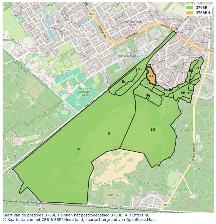 Afbeelding van het postcodegebied 3768 BH op de kaart.