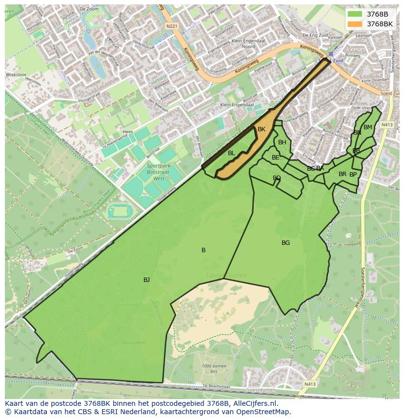 Afbeelding van het postcodegebied 3768 BK op de kaart.