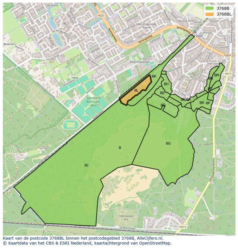 Afbeelding van het postcodegebied 3768 BL op de kaart.