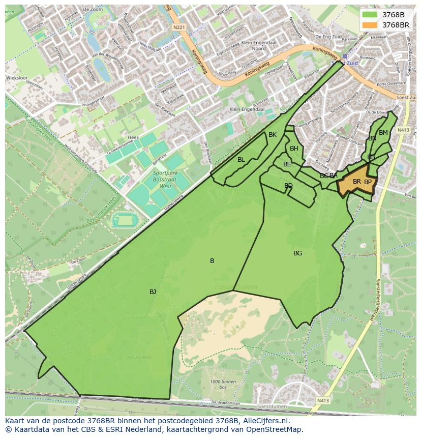 Afbeelding van het postcodegebied 3768 BR op de kaart.