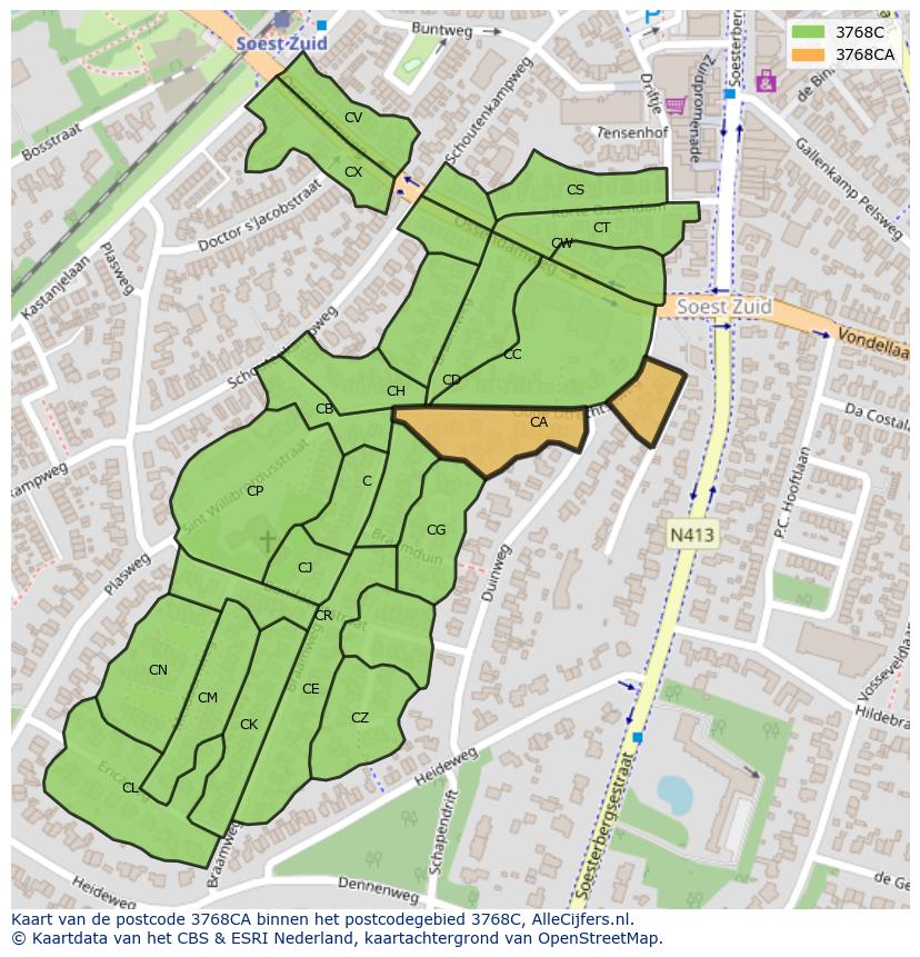 Afbeelding van het postcodegebied 3768 CA op de kaart.