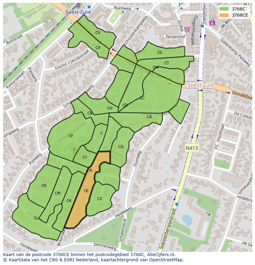 Afbeelding van het postcodegebied 3768 CE op de kaart.
