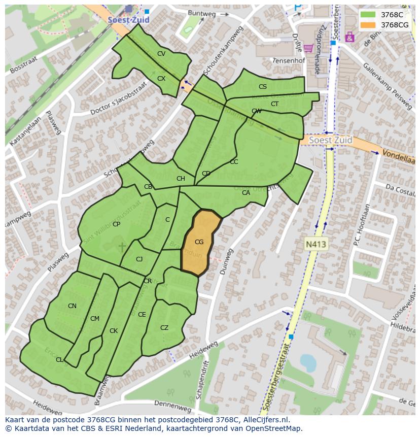 Afbeelding van het postcodegebied 3768 CG op de kaart.