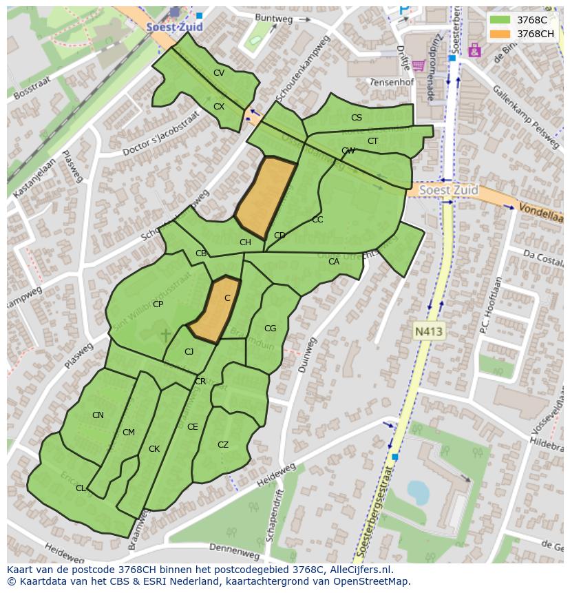 Afbeelding van het postcodegebied 3768 CH op de kaart.