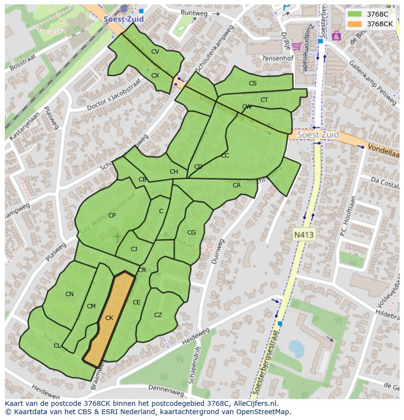 Afbeelding van het postcodegebied 3768 CK op de kaart.
